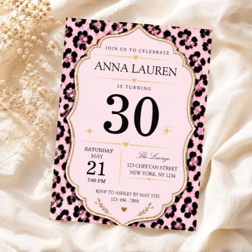 All Age Pink Leopard Chic Animal Print Birthday Invitation