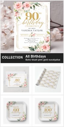 ALL AGES - Boho Blush Pink Floral Gold Geometric 