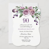 All Ages Elegant Purple Rose 90th Birthday Invite (Front)