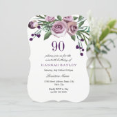 All Ages Elegant Purple Rose 90th Birthday Invite (Standing Front)