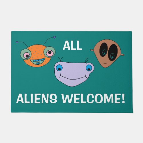 ALL ALIENS WELCOME Cute Aliens Design FUN Doormat