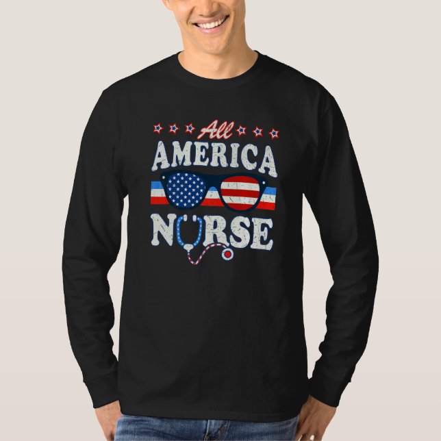 All America Nurse 4thof July Patriotic Usa Flag Me T-Shirt (Front)