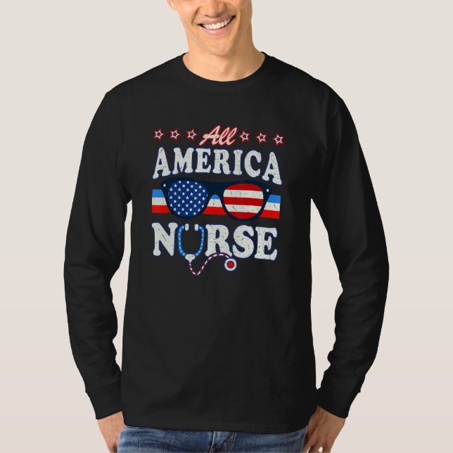 All America Nurse Stethoscope Us Flag Doctor Lpn 4 T-Shirt (Front)