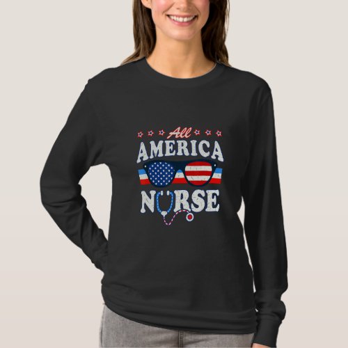 All America Nurse Stethoscope Us Flag Doctor Lpn 4 T_Shirt