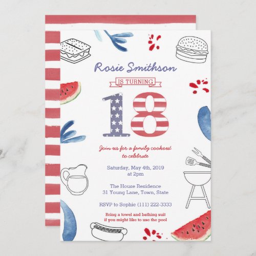 All_American 18th Birthday Party 4th July Party Invitation