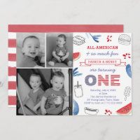 All-American 1st Birthday Party For Twins Invitation