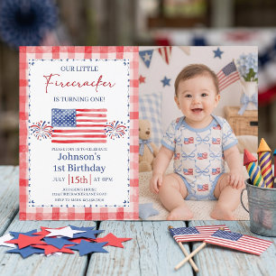 All American 1st Birthday Photo Invitation
