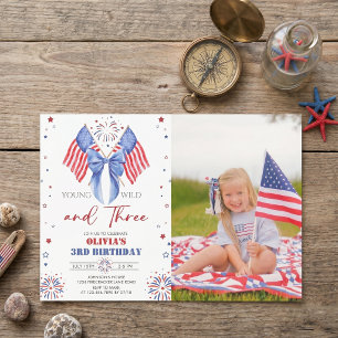 All American 3rd Girl Birthday Photo Invitation