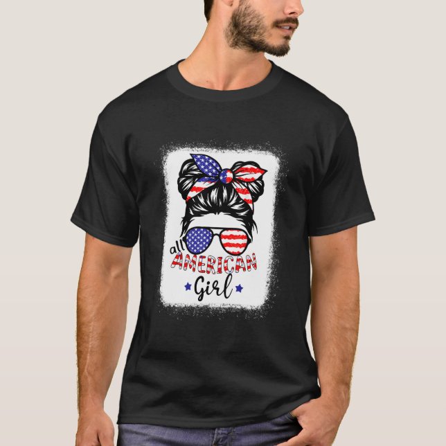 All American 4Th Of July Daughter Messy Bun Usa T-Shirt (Front)