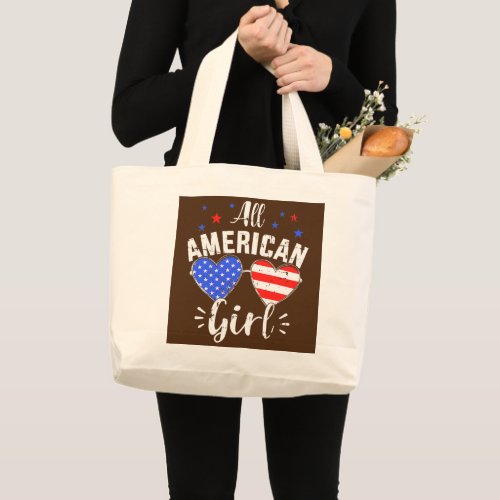 All american 4th of July girl with sunglasses and Large Tote Bag