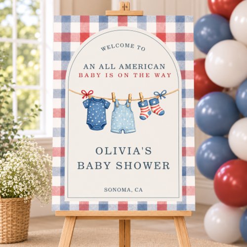 All American Baby Gingham Baby Shower Welcome Foam Board