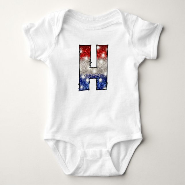 All American Baby Letter H - July 4th USA Baby Bodysuit (Front)