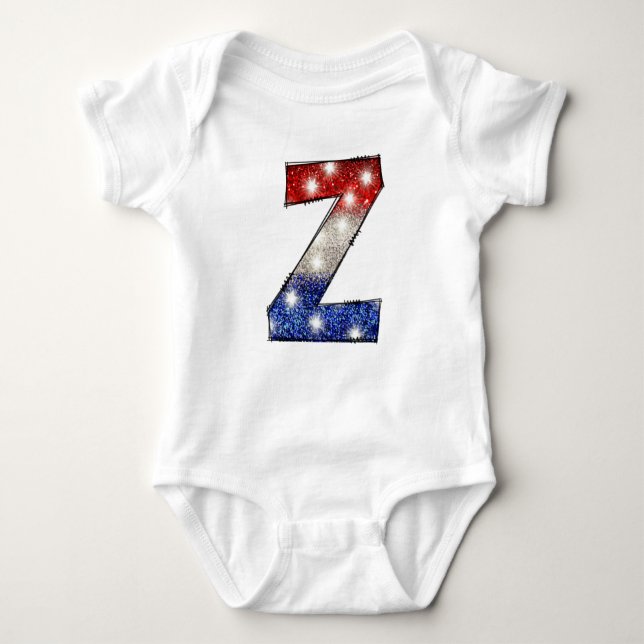All American Baby Letter Z - July 4th USA Baby Bodysuit (Front)