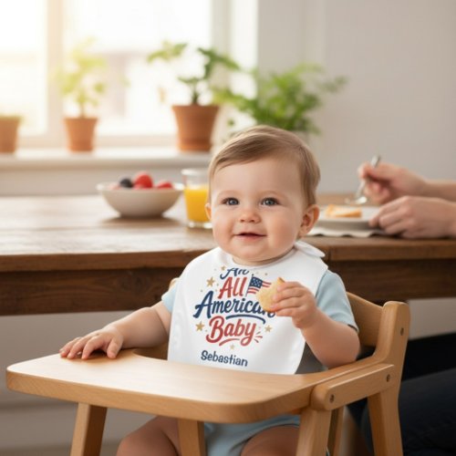 All American Baby Red Blue Stars Text Design Bib