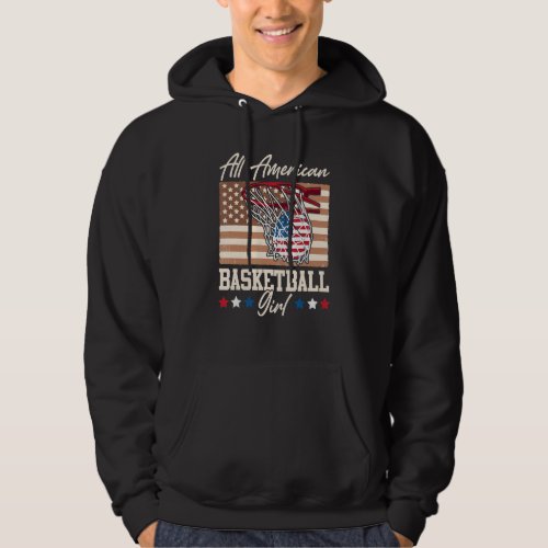 All American Basketball Girl 4th Of July Red White Hoodie