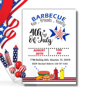 All American BBQ Patriotic Stars & Stripes Fourth  Invitation