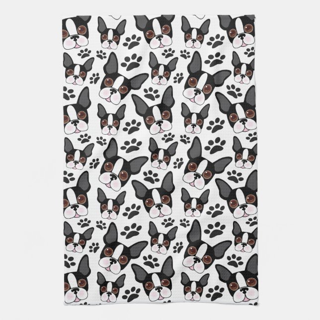 All American Boston Terrier Pet Puppy Dog Kitchen Towel (Vertical)