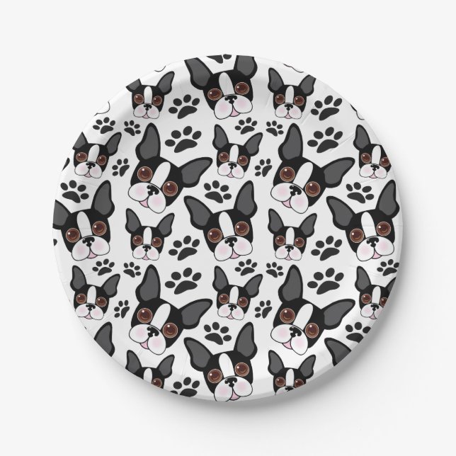 All American Boston Terrier Pet Puppy Dog Paper Plates (Front)
