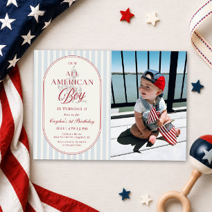 All American Boy 4th of July 1st Birthday Photo Invitation