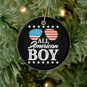 All American Boy 4th Of July USA Sunglasses Ceramic Ornament