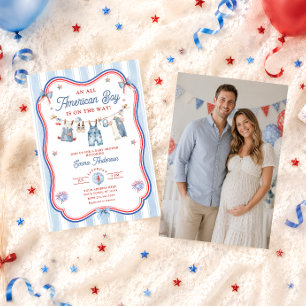 All American Boy Baby Shower Photo Invitation