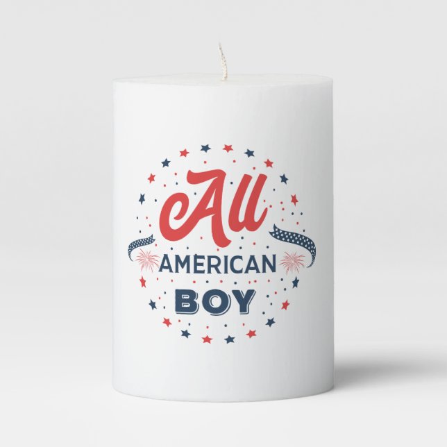 All American Boy Badge Pillar Candle (Front)
