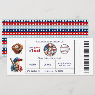 All American Boy Baseball Ticket Birthday Party Invitation
