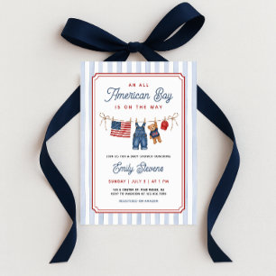 All American Boy Patriotic Clothesline Baby Shower Invitation