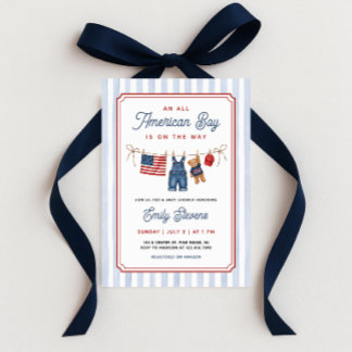 All American Boy Patriotic Clothesline Baby Shower Invitation