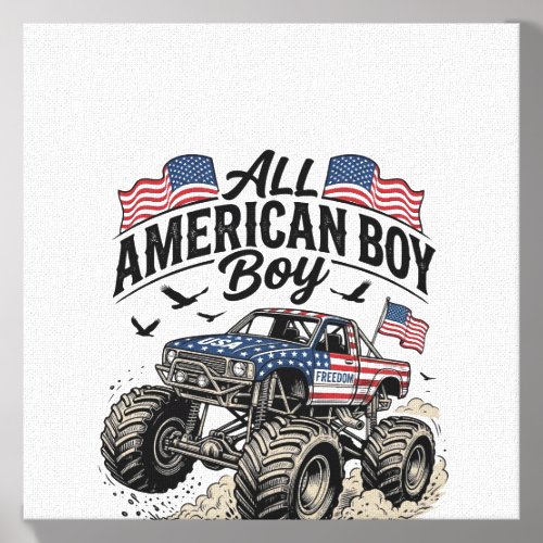 All American Boy Patriotic Monster Truck T-Shirt_1 Canvas Photo Tile