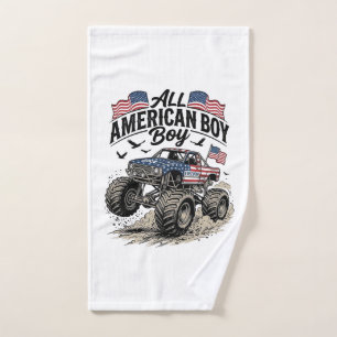 All American Boy Patriotic Monster Truck T-Shirt_1 Hand Towel