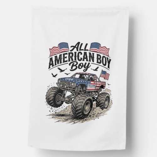 All American Boy Patriotic Monster Truck T-Shirt_1 House Flag