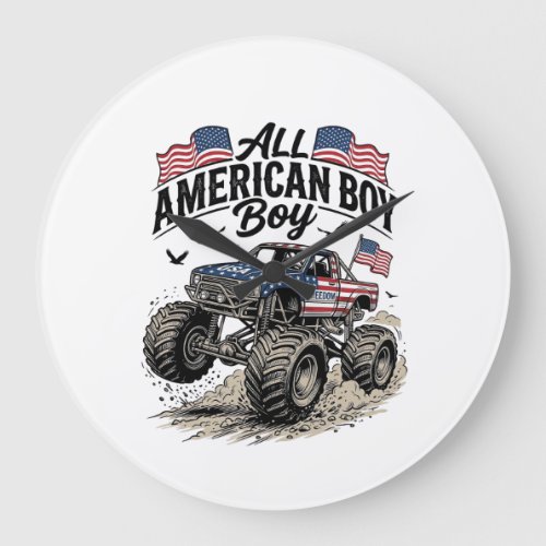All American Boy Patriotic Monster Truck T-Shirt_1 Large Clock