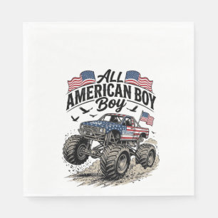 All American Boy Patriotic Monster Truck T-Shirt_1 Napkins