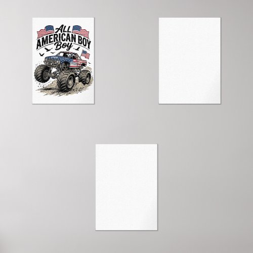 All American Boy Patriotic Monster Truck T-Shirt_1 Wall Art Sets