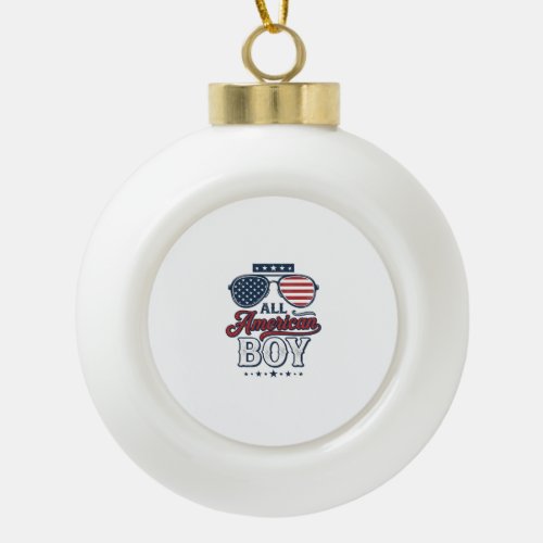 All American Boy Patriotic Sunglasses Shirt Design Ceramic Ball Christmas Ornament