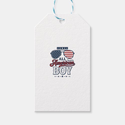 All American Boy Patriotic Sunglasses Shirt Design Gift Tags