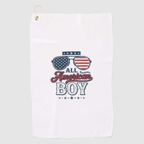 All American Boy Patriotic Sunglasses Shirt Design Golf Towel