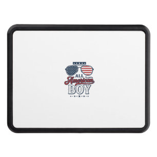 All American Boy Patriotic Sunglasses Shirt Design Hitch Cover