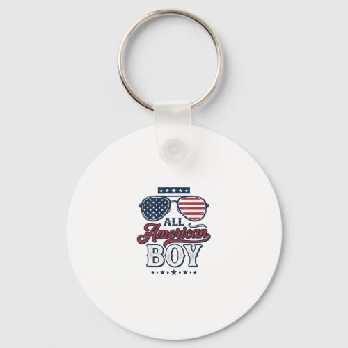 All American Boy Patriotic Sunglasses Shirt Design Keychain