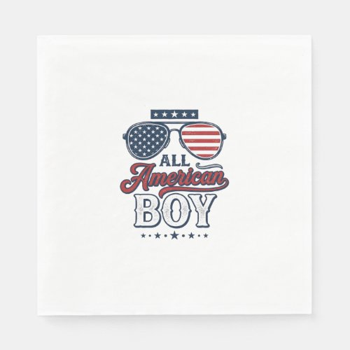 All American Boy Patriotic Sunglasses Shirt Design Napkins