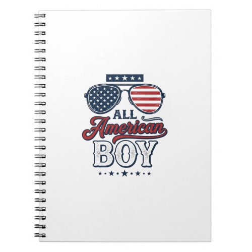 All American Boy Patriotic Sunglasses Shirt Design Notebook