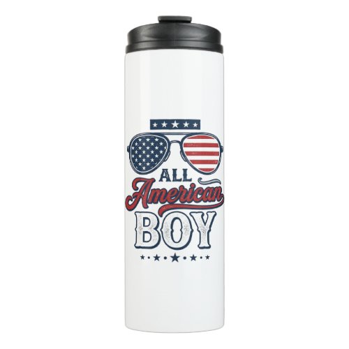 All American Boy Patriotic Sunglasses Shirt Design Thermal Tumbler