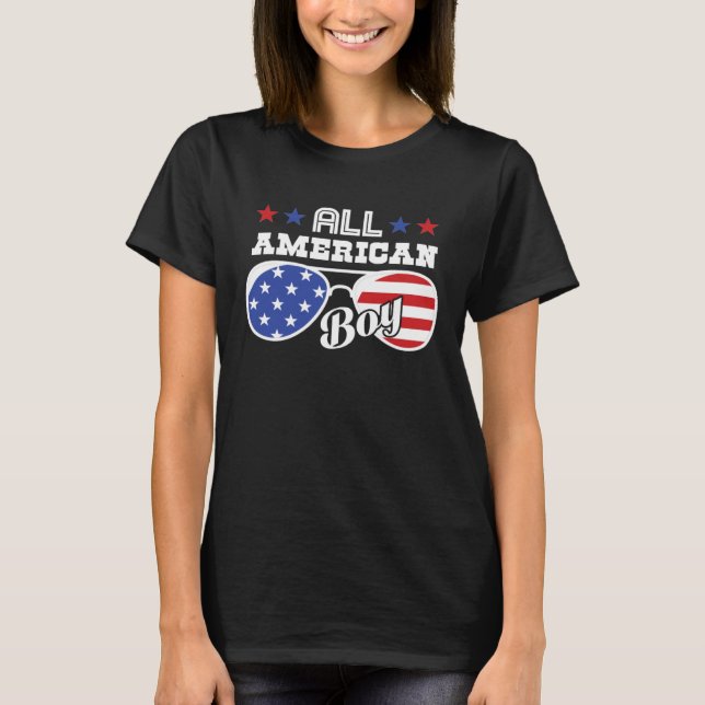 All American Boy USA Flag Sunglasses  July 4th Pat T-Shirt (Front)