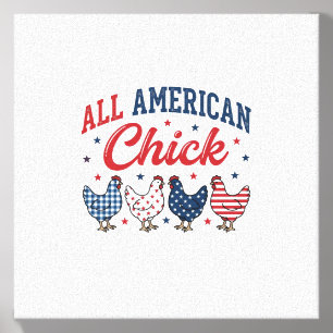 All American Chick Patriotic Chicken Shirt Design_ Canvas Photo Tile