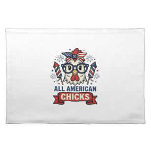 All American Chicks Patriotic Chicken Vector Desig Cloth Placemat