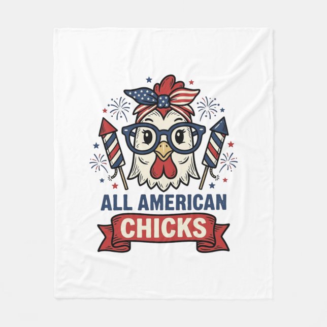 All American Chicks Patriotic Chicken Vector Desig Fleece Blanket (Front)