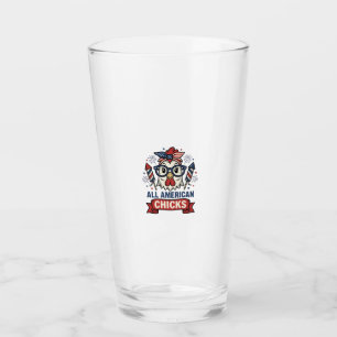 All American Chicks Patriotic Chicken Vector Desig Glass