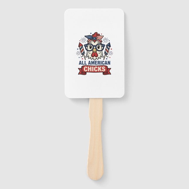 All American Chicks Patriotic Chicken Vector Desig Hand Fan (Front)