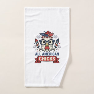 All American Chicks Patriotic Chicken Vector Desig Hand Towel